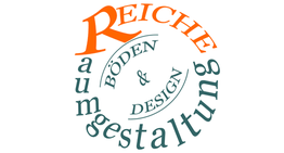 Logo mit den Wörtern: "Reiche Raumgestaltung", "Böden & Design" in Kreisform angeordnet.