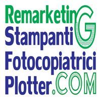 Logo con testo: "Remarketing, Stampanti, Fotocopiatrici, Plotter.COM" in verde e blu.