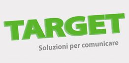 "Logo con scritta verde 'TARGET' e sotto testo grigio 'Soluzioni per comunicare' su sfondo bianco."