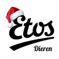 Logo van Etos met kerstmuts, tekst "Dieren".