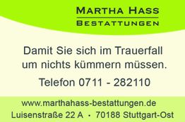 Gelb-grüne Visitenkarte von Bestattungen Martha Hass mit Telefonnummer und Webadresse.