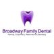 Logo of Broadway Family Dental with a purple tooth design above the clinic's name.