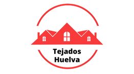 Logotipo: silueta de casas rojas y texto "Tejados Huelva" dentro de un círculo rojo.
