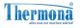 Logo von Thermona mit dem Slogan "alles was wir machen wärmt!" in blauer Schrift.