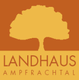 Logo mit Baum, Schriftzug "Landhaus Ampfrachtal" vor orange-gelbem Hintergrund.