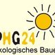 Logo mit Text "PHG24 ökologisches Bauen" und einer stilisierten gelben Sonne rechts oben.
