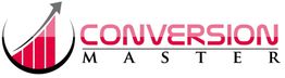 Logo mit rotem Diagramm und schwarzem Pfeil. Text: "Conversion Master".