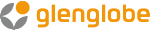 Logo mit grauem Blattsymbol und oranger Aufschrift "glenglobe".