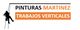 Silueta de trabajador colgante con texto "Pinturas Martínez, Trabajos Verticales".