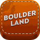 App-Icon mit brauner Ledertextur und dem weißen Schriftzug "Boulder Land" in der Mitte.