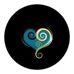 Herz aus blauen und goldenen Wirbeln auf schwarzem Hintergrund.