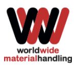 Logo with interlocking W's, text reads "worldwide material handling" in red and black.