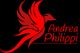 Rotes Vogel-Logo mit dem Namen "Andrea Philippi" in roter Schrift auf schwarzem Hintergrund.