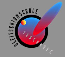 Logo der Gleitschirmschule Tegernsee mit farbigem Kreis und Flügelmotiv.