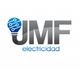 Logotipo de "JMF electricidad" con bombilla y diseño de circuito en tonos grises y azules.