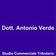 Testo bianco su sfondo blu viola: "Dott. Antonio Verde, Studio Commerciale Tributario".