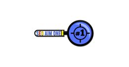 Logo con texto "SEO AIM ONE" y un símbolo de objetivo azul con "#1".