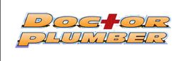 Text logo "Doctor Plumber" with a red cross, designed in bold orange and blue letters.