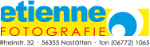 Logo von Etienne Fotografie mit Adresse und Telefonnummer auf weißem Hintergrund.