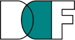 Logo mit den Buchstaben DCF in Schwarz, wobei das C überlappend auf einer türkisfarbenen Form liegt.