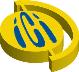 Logo jaune et bleu avec des lettres stylisées "ici" en bleu sur un fond ovale jaune.