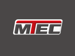 Logo mit dem Schriftzug "MTEC" in grauer und roter Schrift auf dunkelgrauem Hintergrund.