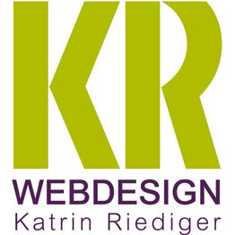 Logo mit den Buchstaben "KR" in Grün, darunter "Webdesign Katrin Riediger" in Lila.
