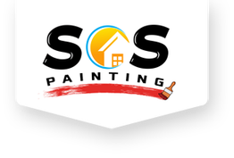 SOS Painting logo with home icon and paintbrush on a white background.