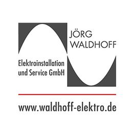Logo mit stilisiertem Sinuskurven-Design und Text "Jörg Waldhoff Elektroinstallation".