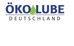 Logo von ÖkoLube Deutschland mit grünem Tropfen als O, blauer Schriftzug auf weißem Hintergrund.