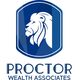 Logo met een leeuw in een blauw schild en tekst: "Proctor Wealth Associates".
