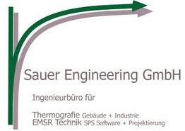 Logo der Sauer Engineering GmbH mit Pfeilen und Text zu Thermografie und EMSR Technik.
