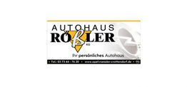 Autohaus Rößler Logo mit Kontaktdaten und Website, gelb-schwarze Akzente, Text: "Ihr persönliches Autohaus".