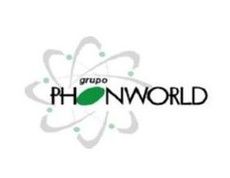 Logo de Grupo Phonworld con diseño de átomos y texto en negro y verde.