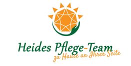 Logo von Heides Pflege-Team mit Sonne und Hand, Text: "zu Hause an Ihrer Seite".