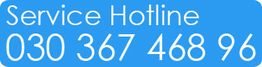 Service-Hotline-Nummer auf blauem Hintergrund: 030 367 468 96.