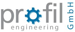 Logo mit Schriftzug "profil engineering GmbH" und einem Zahnrad als Teil des Buchstabens "o".