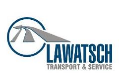 Logo mit einer stilisierten Straße und dem Text "Lawatsch Transport & Service".
