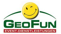 Logo von GeoFun Event-Dienstleistungen mit zwinkerndem Smiley über dem Schriftzug.