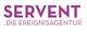 Text: "SERVENT. DIE EREIGNISAGENTUR" in lila Schrift auf weißem Hintergrund.
