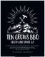 Mountains with a crow and meat fork logo, "Ten Crows BBQ" in South Lake Tahoe, CA.