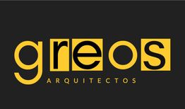 Logo de Greos Arquitectos en fondo negro con letras amarillas y negras.