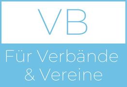 Textgrafik mit "VB Für Verbände & Vereine" in blauer Schrift auf weißem und blauem Hintergrund.
