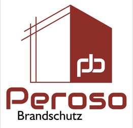 Logo der Firma Peroso Brandschutz mit stilisiertem Gebäude in Rot und Buchstaben "pb".