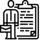 Icon of a person with a briefcase next to a clipboard with text and a folded corner.