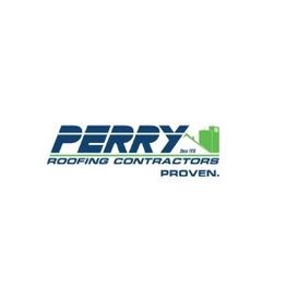 Logo of Perry Roofing Contractors with buildings and the word "Proven."