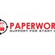 Logo van Paperwork met tekst: "SUPPORT FOR START UPS" en drie mappen in een cirkel.