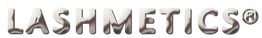 Text "LASHMETICS®" in silberner 3D-Schrift auf weißem Hintergrund.