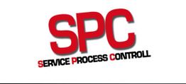 Logo mit den Buchstaben "SPC" in Rot, darunter steht "Service Process Control" in Schwarz.