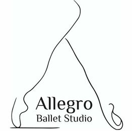 Logotipo del estudio "Allegro Ballet Studio" con líneas curvas que forman la figura de un bailarín.